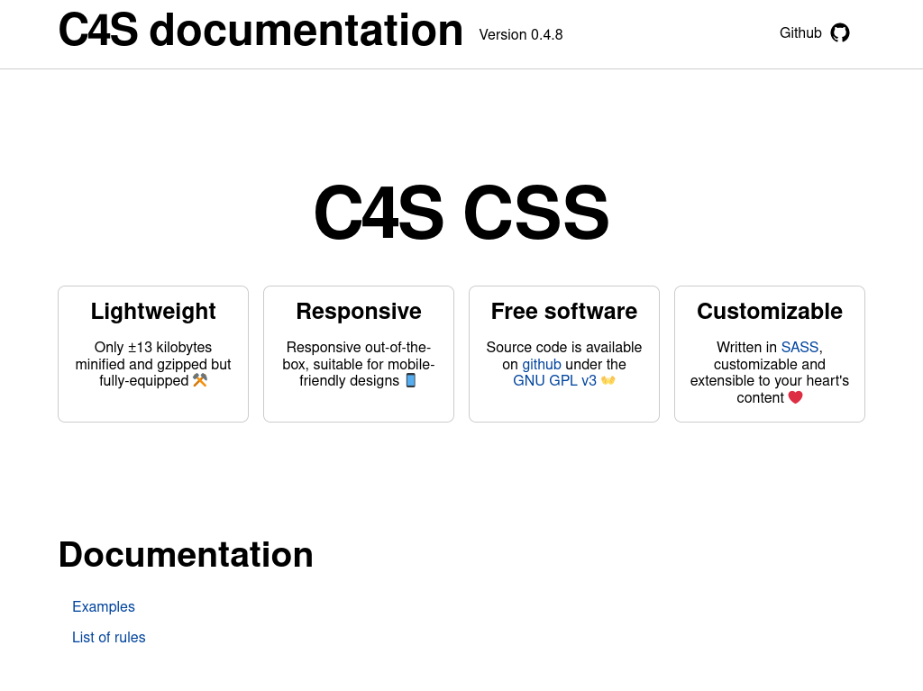 A screenshot of the C4S CSS website